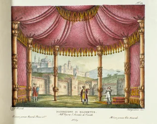 O Pavilhão de Muhammad (Acto II) Cenografia para o espectáculo no Teatro alla scala de Milão em 1829 da ópera "O cerco de Corinto" (ou L