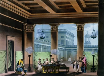 O Triclínio, de &39;O traje antigo e moderno&39; de Jules Ferrario, c.1820