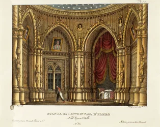 O quarto de Elmire (ou Elmiro). Cenografia para a ópera «Otello» de Gioachino Rossini (1816), segundo a peça de William Shakespeare «Otelo ou o Mouro de Veneza», 1830