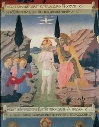 O Baptismo de Cristo, detalhe das gavetas de um armário para armazenar prata, c.1450-53 (tempera no painel)