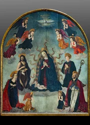 Madonna e Criança com Santos (óleo sobre painel)