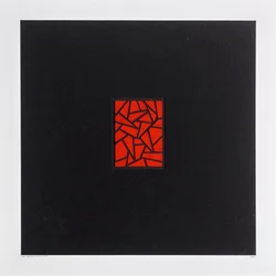 Red Bits on Black, 2021 (esmalte sobre cartão)
