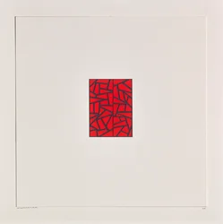 Red Bits on White, 2021 (esmalte sobre cartão)