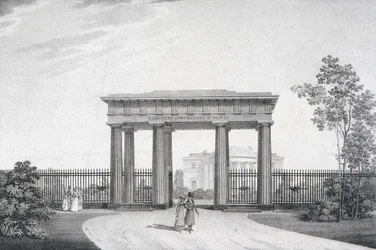 O portão dos Meus Caros Camaradas no Parque Catherine, em Tsarskoye Selo, 1822