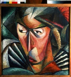 Retrato da esposa do artista. Pintura de Alexander Konstantinovich Bogomazov (1880-1930). Óleo sobre tela, 57 x 57 cm