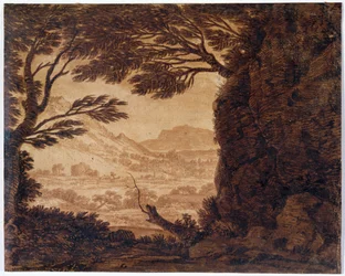 Paisagem Clássica, meados do século XVIII (sépia sobre papel)