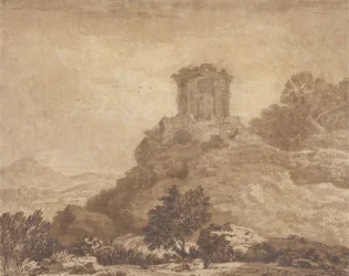 Paisagem com templo em ruínas, c.1756 (grafite e lavagem sobre papel)