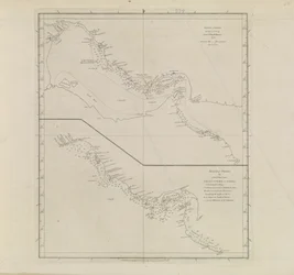 Plans of Ports, Dalrymple, Alexander publicado em 1791 Número de identificação 41167-2001 Uma carta plana de parte do Golfo da Pérsia, parcialmente corrigida pelo Tenente Edward Harvey 1778
