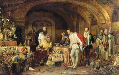 Ivã IV da Rússia mostra os seus tesouros ao embaixador da rainha Isabel I de Inglaterra, 1875.