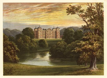 Vista de Kimberley Hall, Norfolk, Inglaterra. 1880 (gravura)