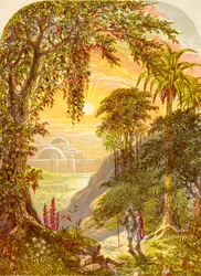 Cristão e esperançoso na terra de Beulah, de The Pilgrims Progress, de John Bunyan, publicado em 1880