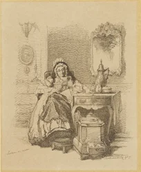 Lezende orde dame
Leitura matinal (título sobre o objecto)