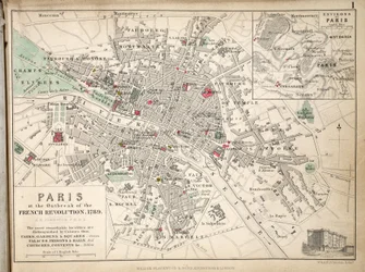Mapa de Paris no Surto da Revolução Francesa, 1789, publicado por William Blackwood and Sons, Edimburgo e Londres, 1848 (gravura colorida à mão)