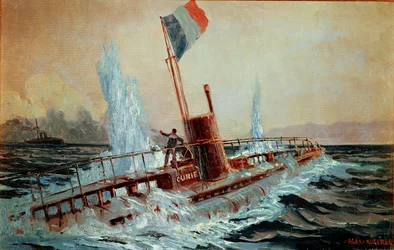 Um navio de guerra austríaco afunda o submarino francês Curie ...