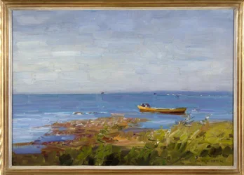 A.Koester, lago com uma pequena barcaça