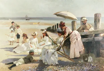 Nas margens de Bognor Regis - Grupo Retrato do casal Harford e seus filhos, 1887
