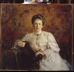 Retrato da Grã-Duquesa Elizaveta Mavrikievna da Rússia. Pintura de Alexander Mikhaylovich Leontovsky (1865-1928), óleo sobre tela