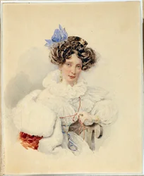 Retrato de Catherine Bakounine (1795-1869) - Oeuvre de Karl Pavlovich Briullov (Brioullov) (1799-1852), avant 1832, aquarelle sur carton - Retrato de Yekaterina Pavlovna Bakunina (1795-1869) - Aguarela sobre cartão de Alexander Pavlovich Briullov (179