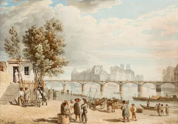 Vue de Paris - Pont des Arts (França) (Vista de Paris) - Obra de Alexander Pavlovich Briullov (Alexandre Brioullov) (1798-1877), aquarela sobre papel (21x30 cm), arte russa do século XIX, romantismo - Coleção particular