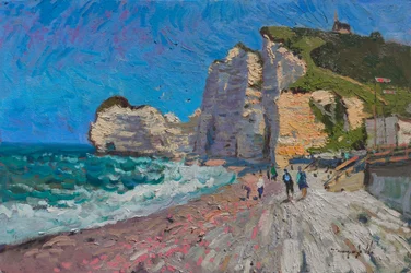As falésias ensolaradas da praia de Étretat