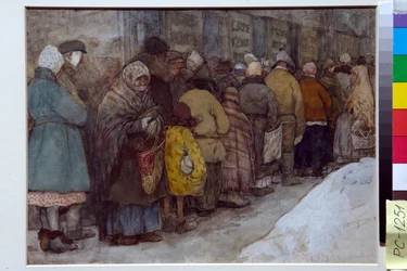 Fila de espera na Rússia durante a fome de 1920-1921, cerca de 1921 - 22 x 29,5 cm