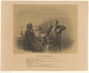 Homem e mulher à mesa
O livro de cozinha (título sobre o objecto)