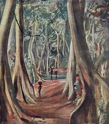 Na Grande Floresta, de Cartuns e Pinturas da África, executado durante a expedição Citroen Centre Afrique, segunda missão Haardt Audouin-Dubreuil, pub. Paris, 1927