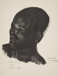 Ialingede, raça de Mandja. (Fort Lamy), de Cartoons and Paintings in Africa, executado durante a expedição Citroen Centre Afrique, segunda missão Haardt Audouin-Dubreuil, pub. Paris, 1927 (cama de cor