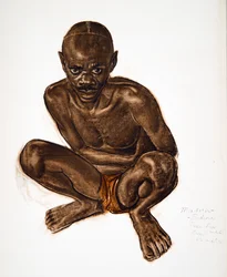Masua, Tike-Tik (Arebi) Haut Ouelle, de Cartoons and Paintings of Africa, executado durante a expedição Citroen Centre Afrique, segunda missão Haardt Audouin-Dubreuil, pub. Paris, 1927 (cama de cor