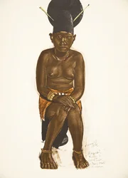 Napudre, esposa de Tuba (Niangara) Haut Ouelle, de Cartoons and Paintings of Africa, executada durante a expedição do Citroen Centre Afrique, segunda missão Haardt Audouin-Dubreuil, pub. Paris, 1927 (