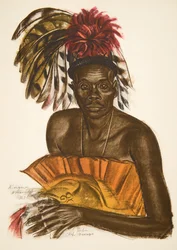 Tuba, Chefe Matchaga (Niangara (Alto Ouelle), de desenhos animados e pinturas da África, executado durante a expedição Citroen Centre Africa, segunda missão Haardt Audouin-Dubreuil, Paris, 1927 (co