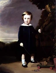 Retrato de uma criança com um pião de madeira
