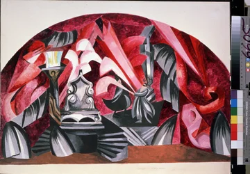 Decor preparatoire pour la peça "Romeo et Juliette" de William Shakespeare (1564-1616) (Desenho de palco para a peça Romeo and Juliette de William Shakespeare) - Oeuvre de Alexandra Alexandrovna Exter (1882-1949), gouache sur carton