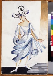 Julieta. Desenho de figurino para a peça Romeu e Julieta de William Shakespeare (1564-1616). Obra de Alexandra Alexandrovna Exter (1882-1949), guache sobre papelão