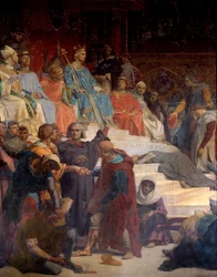 Rei Luís IX (Saint Louis) (1214-1270) fazendo justiça Pintura de Alexandre Cabanel (1823-1889) Paris do século XIX, Pantheon