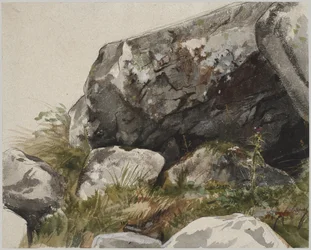 Paisagem rochosa (aguarela com tinta e carvão)