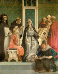 A Rainha Branca de Castela dá uma palestra ao futuro Rei Luís IX (Saint Louis) (1214-1270) Pintura infantil de Alexandre Cabanel (1823-1889) Paris do século XIX, Panteão