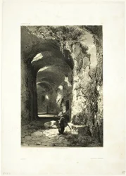 Ruína de um anfiteatro em Pouzzoles (Reino de Nápoles), placa 9 de Oeuvres de A. Calame