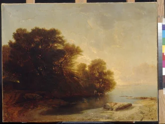 Árvores no lago de Calame, Alexandre (1810-1864). Óleo sobre tela, Dimensão : 62x81. Museu de Belas Artes do Estado de A. Pushkin, Moscou