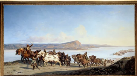Reboque "Hitch of horses serving boat lifts on the Rhone" Pintura de Alexandre Dubuisson (1805-1870) 1843 Lyon, Musee des Beaux Arts