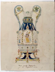 Vaso de Jarra Japonesa Aquarela de Alexandre Evariste Fragonard (1780-1850) 1832 Sevres. Fabricação de Porcelana