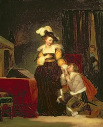 Mary Queen of Scots (1542-87) com Rizzio, c.1830 (óleo sobre tela)
