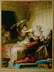 Cena do massacre de São Bartolomeu no quarto da rainha de Navarra ...