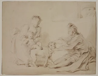 A Primeira Lição de Equitação (La première leçon déquitation), c.1778 (grafite e lavagem marrom em papel antigo)