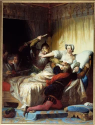 Guerra das Religiões: "cena do massacre de Saint Barthelemy em 24/08/1572" Pintura de Evariste Fragonard (1780-1850) 1836 Sol. 1,79x1,33 m