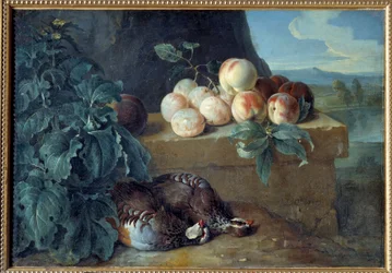 Pêssegos e perdizes. Pintura de François Desportes (1661-1743)
