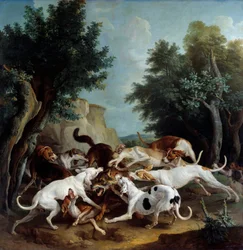 Pintura Wolf Hunt de François Desportes (1661-1743) 1725 Sol. 3,36x3,32 m renas, Musee des Beaux Arts
