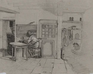 Um Interior de Fazenda com um Menino à Mesa, c. 1846