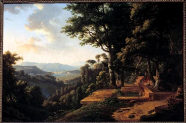 O filósofo Jean Jacques Rousseau (1712-1778) meditando em 1770 no Parc de la Rochecordon perto de Lyon Pintura de Alexandre Hyacinthe Dunouy (1757-1841) Paris do século XVIII, Musee Marmottan