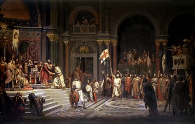 Godofredo de Bulhão recebido por Aleixo Comneno, imperador de Constantinopla, em 1097, durante a defesa da cidade contra os Turcos na Primeira Cruzada de 1096-1099, 1842